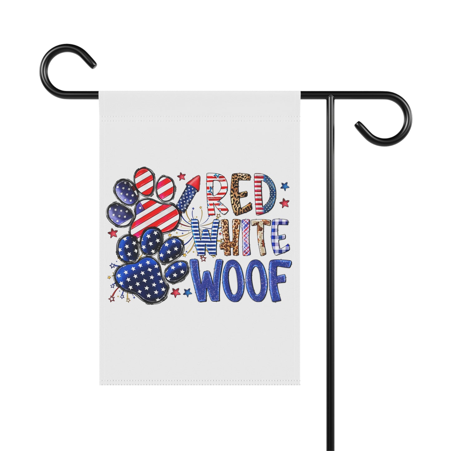 Red White and Woof WHITE Garden & House Banner - 2 sizes and styles