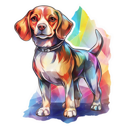 Jumping Beagle Dog Sticker: This lively dog sticker features a beagle mid-leap, with its ears flapping joyously. The sticker captures the playful spirit of the breed, making it an ideal decoration for water bottles or car bumpers to showcase your love for energetic dogs.