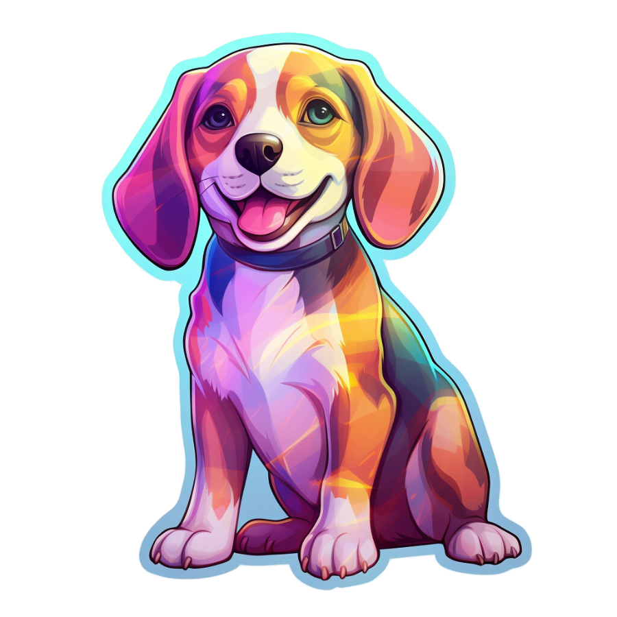 Beagle Puppy Dog Sticker: This adorable dog sticker depicts a beagle puppy with large, soulful eyes and a curious expression. It’s perfect for personalizing laptop covers or smartphone cases, adding a cute and heartwarming touch to your personal items.