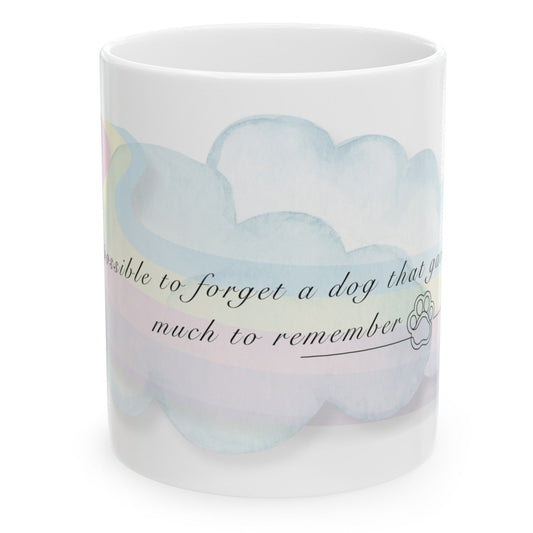 "Simple sentimental dog coffee mug with the quote 'Love is a four-legged word' in elegant typography. This dog mug celebrates dog moms, making it a perfect dog mom mug gift. The design is tasteful and minimalist, with a warm beige background enhancing the heartfelt message."