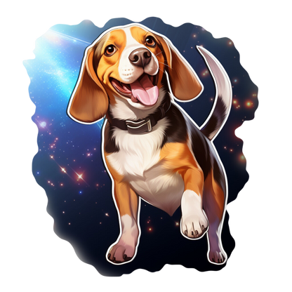 Jumping Beagle Dog Sticker: This lively dog sticker features a beagle mid-leap, with its ears flapping joyously. The sticker captures the playful spirit of the breed, making it an ideal decoration for water bottles or car bumpers to showcase your love for energetic dogs.